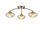 Zarza 55.5cm Flush Ceiling Light, 3 Light G9, Antique Brass/Cognac Glass/Clear Crystal
