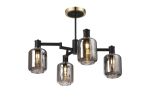 Erdi Swing Arm Semi Ceiling, 4 Light E14, Brass/Satin Black/Smoke Striped Cylinder Glass