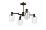 Erdi Swing Arm Semi Ceiling, 4 Light E14, Brass/Satin Black/Clear Twisted Cylinder Glass