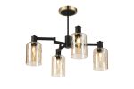 Erdi Swing Arm Semi Ceiling, 4 Light E14, Brass/Satin Black/Amber Uniform Dimple Cylinder Glass