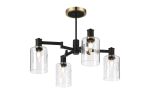 Erdi Swing Arm Semi Ceiling, 4 Light E14, Brass/Satin Black/Clear Uniform Dimple Cylinder Glass