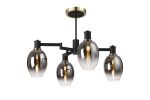 Erdi Swing Arm Semi Ceiling, 4 Light E14, Brass/Satin Black/Smoke Fade Wine Glass Glass