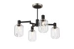Erdi Swing Arm Semi Ceiling, 4 Light E14, Satin Nickel/Satin Black/Clear Striped Cylinder Glass