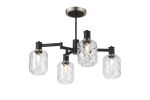 Erdi Swing Arm Semi Ceiling, 4 Light E14, Satin Nickel/Satin Black/Clear Twisted Cylinder Glass