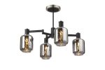 Erdi Swing Arm Semi Ceiling, 4 Light E14, Satin Nickel/Satin Black/Smoke Twisted Cylinder Glass