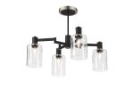 Erdi Swing Arm Semi Ceiling, 4 Light E14, Satin Nickel/Satin Black/Clear Uniform Dimple Cylinder Glass
