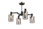 Erdi Swing Arm Semi Ceiling, 4 Light E14, Satin Nickel/Satin Black/Smoke Uniform Dimple Cylinder Glass