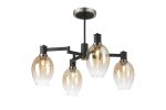 Erdi Swing Arm Semi Ceiling, 4 Light E14, Satin Nickel/Satin Black/Amber Fade Wine Glass Glass