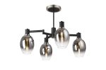 Erdi Swing Arm Semi Ceiling, 4 Light E14, Satin Nickel/Satin Black/Smoke Fade Wine Glass Glass