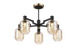 Erdi 69cm Swing Arm Semi Ceiling, 5 Light E14, Brass/Satin Black/Amber Twisted Cylinder Glass