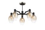 Erdi 70cm Swing Arm Semi Ceiling, 5 Light E14, Satin Nickel/Satin Black/Amber Fade Wine Glass Glass