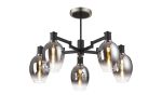 Erdi 70cm Swing Arm Semi Ceiling, 5 Light E14, Satin Nickel/Satin Black/Smoke Fade Wine Glass Glass