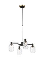 Erdi Swing Arm Telescopic Pendant, 4 Light E14, Brass/Satin Black/Clear Twisted Cylinder Glass