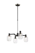 Erdi Swing Arm Telescopic Pendant, 4 Light E14, Satin Nickel/Satin Black/Clear Striped Cylinder Glass