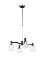 Erdi Swing Arm Telescopic Pendant, 4 Light E14, Satin Nickel/Satin Black/Clear Twisted Cylinder Glass