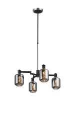 Erdi Swing Arm Telescopic Pendant, 4 Light E14, Satin Nickel/Satin Black/Smoke Twisted Cylinder Glass