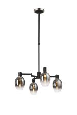 Erdi Swing Arm Telescopic Pendant, 4 Light E14, Satin Nickel/Satin Black/Smoke Fade Wine Glass Glass