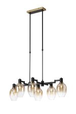 Erdi Swing Arm Telescopic Linear Pendant, 6 Light E14, Brass/Satin Black/Amber Fade Wine Glass Glass