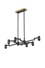 Erdi Swing Arm Telescopic Linear Pendant (FRAME ONLY), 6 Light E14, Brass/Satin Black