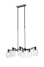 Erdi Swing Arm Telescopic Linear Pendant, 6 Light E14, Satin Nickel/Satin Black/Clear Twisted Cylinder Glass