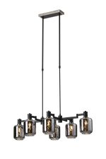 Erdi Swing Arm Telescopic Linear Pendant, 6 Light E14, Satin Nickel/Satin Black/Smoke Twisted Cylinder Glass