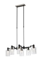Erdi Swing Arm Telescopic Linear Pendant, 6 Light E14, Satin Nickel/Satin Black/Clear Uniform Dimple Cylinder Glass