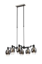 Erdi Swing Arm Telescopic Linear Pendant, 6 Light E14, Satin Nickel/Satin Black/Smoke Fade Wine Glass Glass