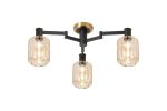 Erdi 60cm Swing Arm Flush Ceiling, 3 Light E14, Brass/Satin Black/Amber Striped Cylinder Glass