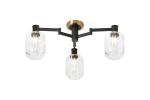 Erdi 60cm Swing Arm Flush Ceiling, 3 Light E14, Brass/Satin Black/Clear Striped Cylinder Glass