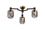 Erdi 60cm Swing Arm Flush Ceiling, 3 Light E14, Brass/Satin Black/Smoke Striped Cylinder Glass