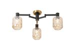 Erdi 60cm Swing Arm Flush Ceiling, 3 Light E14, Brass/Satin Black/Amber Twisted Cylinder Glass