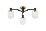 Erdi 60cm Swing Arm Flush Ceiling, 3 Light E14, Brass/Satin Black/Clear Twisted Cylinder Glass