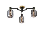 Erdi 60cm Swing Arm Flush Ceiling, 3 Light E14, Brass/Satin Black/Smoke Twisted Cylinder Glass