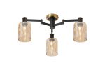 Erdi 59cm Swing Arm Flush Ceiling, 3 Light E14, Brass/Satin Black/Amber Uniform Dimple Cylinder Glass