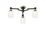 Erdi 59cm Swing Arm Flush Ceiling, 3 Light E14, Brass/Satin Black/Clear Uniform Dimple Cylinder Glass