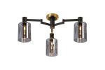 Erdi 59cm Swing Arm Flush Ceiling, 3 Light E14, Brass/Satin Black/Smoke Uniform Dimple Cylinder Glass