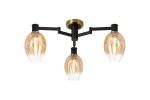 Erdi 61cm Swing Arm Flush Ceiling, 3 Light E14, Brass/Satin Black/Amber Fade Wine Glass Glass