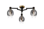 Erdi 61cm Swing Arm Flush Ceiling, 3 Light E14, Brass/Satin Black/Smoke Fade Wine Glass Glass