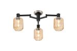 Erdi 60cm Swing Arm Flush Ceiling, 3 Light E14, Satin Nickel/Satin Black/Amber Striped Cylinder Glass