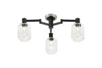Erdi 60cm Swing Arm Flush Ceiling, 3 Light E14, Satin Nickel/Satin Black/Clear Striped Cylinder Glass