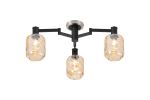 Erdi 60cm Swing Arm Flush Ceiling, 3 Light E14, Satin Nickel/Satin Black/Amber Twisted Cylinder Glass