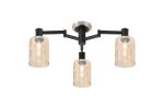 Erdi 59cm Swing Arm Flush Ceiling, 3 Light E14, Satin Nickel/Satin Black/Amber Uniform Dimple Cylinder Glass