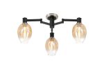 Erdi 61cm Swing Arm Flush Ceiling, 3 Light E14, Satin Nickel/Satin Black/Amber Fade Wine Glass Glass
