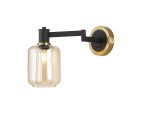Erdi Adjustable Swing Arm Wall Light 1 Light E14, Brass/Satin Black/Amber Striped Cylinder Glass