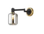Erdi Adjustable Swing Arm Wall Light 1 Light E14, Brass/Satin Black/Smoke Twisted Cylinder Glass