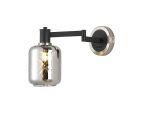 Erdi Adjustable Swing Arm Wall Light 1 Light E14, Satin Nickel/Satin Black/Smoke Twisted Cylinder Glass