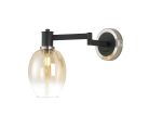 Erdi Adjustable Swing Arm Wall Light 1 Light E14, Satin Nickel/Satin Black/Amber Fade Wine Glass Glass