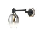 Erdi Adjustable Swing Arm Wall Light 1 Light E14, Satin Nickel/Satin Black/Smoke Fade Wine Glass Glass