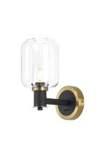 Erdi Wall Light 1 Light E14, Brass/Satin Black/Clear Striped Cylinder Glass