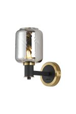 Erdi Wall Light 1 Light E14, Brass/Satin Black/Smoke Twisted Cylinder Glass